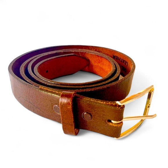 Unbranded Other - Men’s Belt Sz 44 Top Grain Oil Tanned Leather Brown Brass Buckle 1-1/8” Wide
